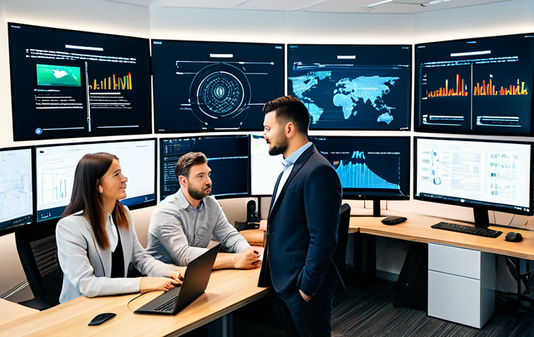 A team of diverse software developers (men and women) in professional business casual attire, fully clothed, appropriate attire. They are collaborating in a modern, brightly lit open-plan tech office. Multiple large screens display intricate code, network diagrams, and interconnected modules, symbolizing complex micro-frontend architecture. A central holographic display projects a sophisticated, unified system showing various components seamlessly integrated, representing order and coherence. Professional photography, high-resolution, sharp focus, natural lighting, perfect anatomy, correct proportions, natural pose, well-formed hands, proper finger count, natural body proportions, safe for work, appropriate content, fully clothed, professional.