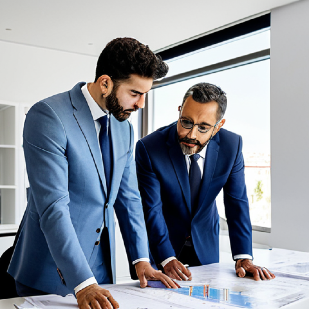 **
"A professional arquitecta in a modern office in Madrid, wearing a stylish but modest business suit, reviewing blueprints with colleagues, fully clothed, appropriate attire, safe for work, perfect anatomy, natural proportions, professional photography, bright and airy atmosphere, family-friendly, high quality."
**
