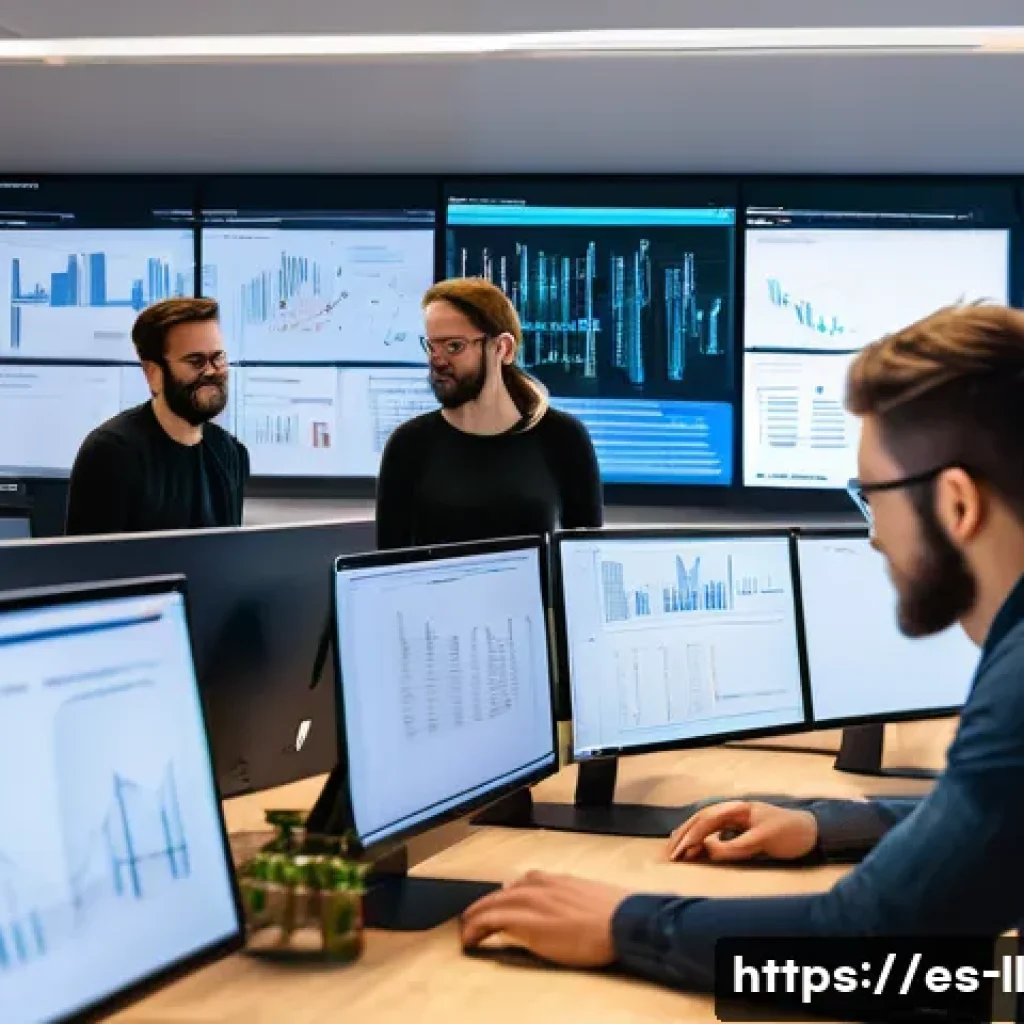 마이크로 프론트엔드와 리액트의 통합 - A modern software development team in a bright, collaborative office space, working on independent c...