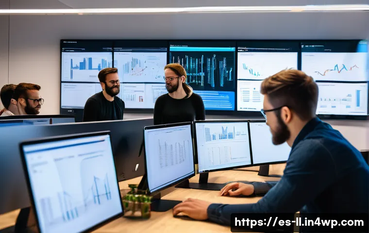 마이크로 프론트엔드와 리액트의 통합 - A modern software development team in a bright, collaborative office space, working on independent c...