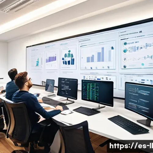 Home 31 마이크로 프론트엔드의 생명주기 관리 - A modern software development team collaborating in a bright, spacious office filled with multiple l...