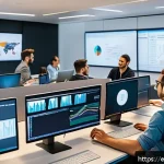 Home 18 마이크로 프론트엔드의 리팩토링 전략 - A modern office environment showing diverse software development teams collaborating on Micro Fronte...